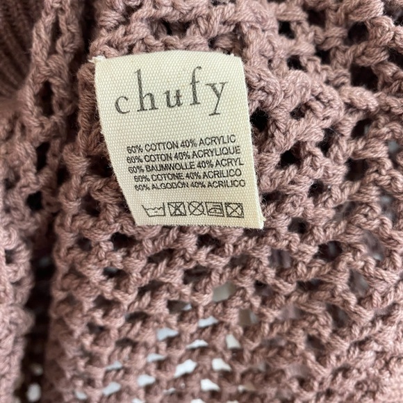 Chufy Gone Jammin Mauve Open Knit Puff Shoulder Sweater - Picture 4 of 5
